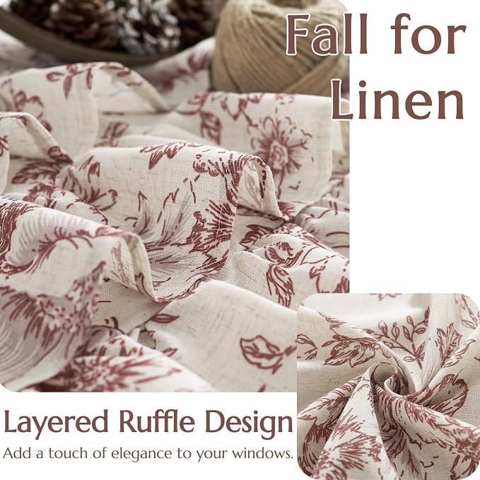 jinchan Ruffled Floral Valance Linen Shabby Chic Small Window Curtain 18 Inch - Image 3