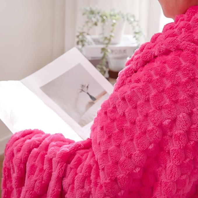Puncuntex Hot Pink Throw Blanket 60"×80" inches Fuzzy 3D Jacquard Decorative - Image 5