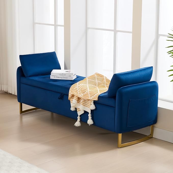 65" Storage Bench for Bedroom, Velvet End of Bed Bench, King Size Bed Benches - Image 8
