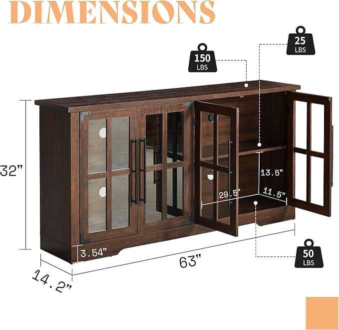 AMERLIFE Farmhouse 63" Buffet Sideboard Cabinet - Image 2