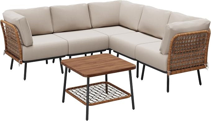6-Piece Patio Conversation Set, Outdoor Sectional Sofa Modular Wicker Furniture - Image 8