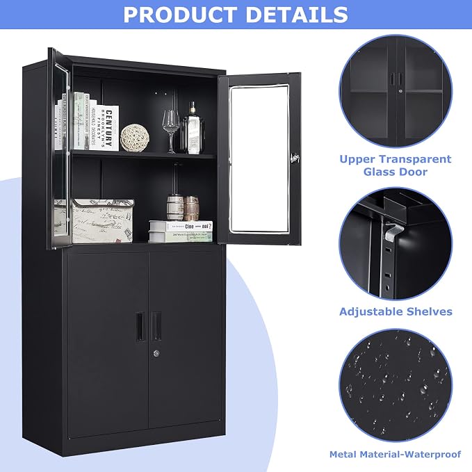71”H Display Cabinet with Adjustable Shelves, 4 Door Display Cabinets with - Image 4