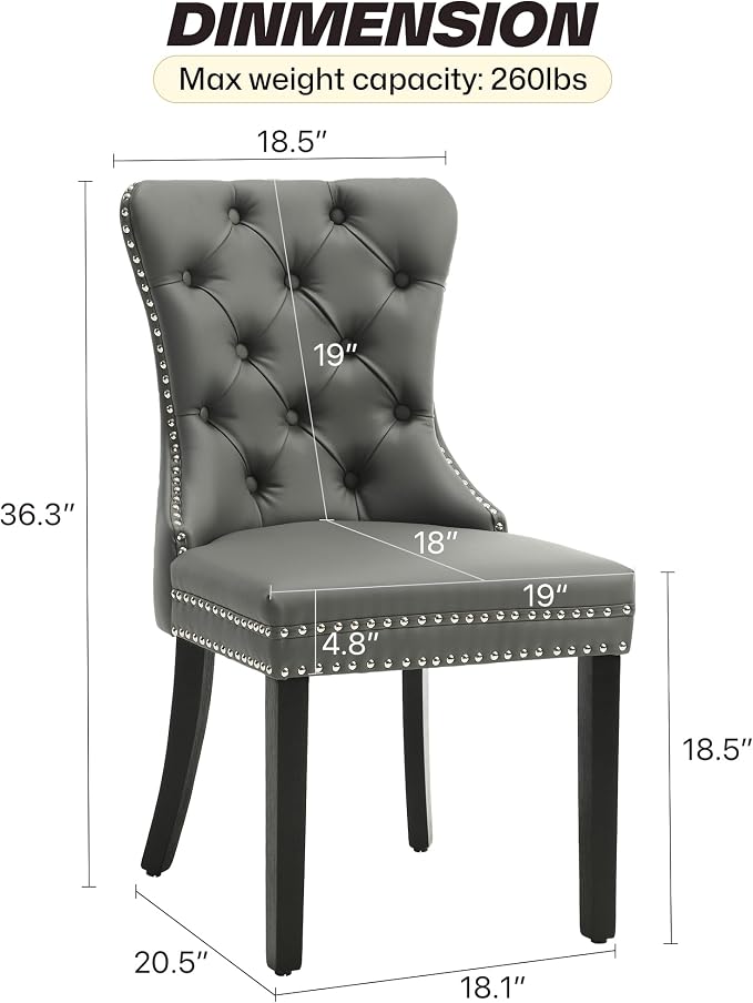 KCC Faux Leather Dining Chairs Set of 4, Upholstered High-end Tufted Dining - Image 3