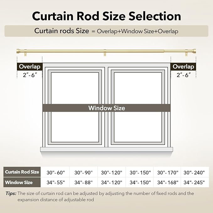 Extra Long Curtain Rods for Windows 32 to 170 Inch, 1 Inch Gold Heavy Duty - Image 4