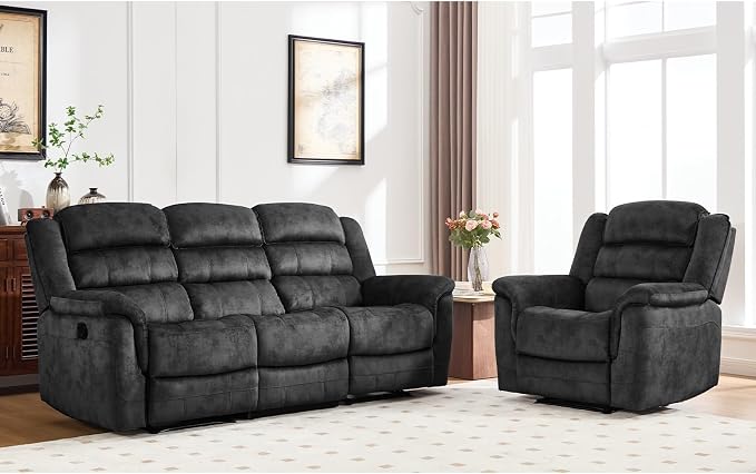 EBELLO 2 Pieces Reclining Couch Furniture Set, Soft Fabric Manual Recliner Sofa by EBELLO
