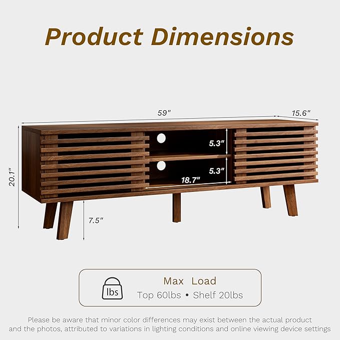 Furniway Living Room Table Sets of 2, Mid Century Coffee Table and TV Stand - Image 2