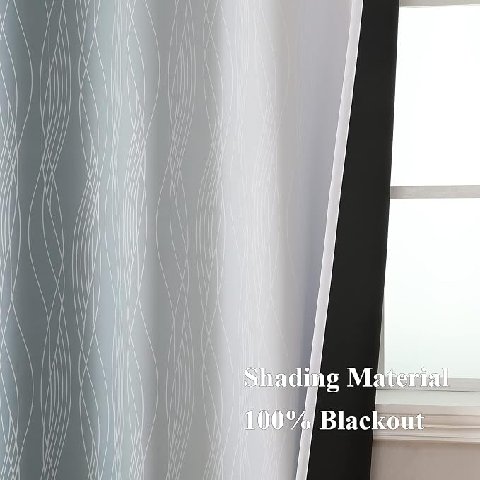 Estelar Textiler Stone Blue and Greyish White Blackout Curtains 72 Inch Length - Image 5