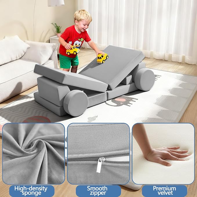 12 Pcs Modular Kids Play Sofa Convertible Foam Floor Mat and Play Fortress - Image 4