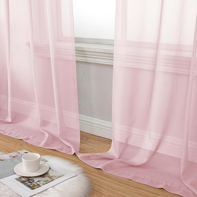 Blush Sheer Curtains 90 Inches Long 2 Panels Set - Image 8