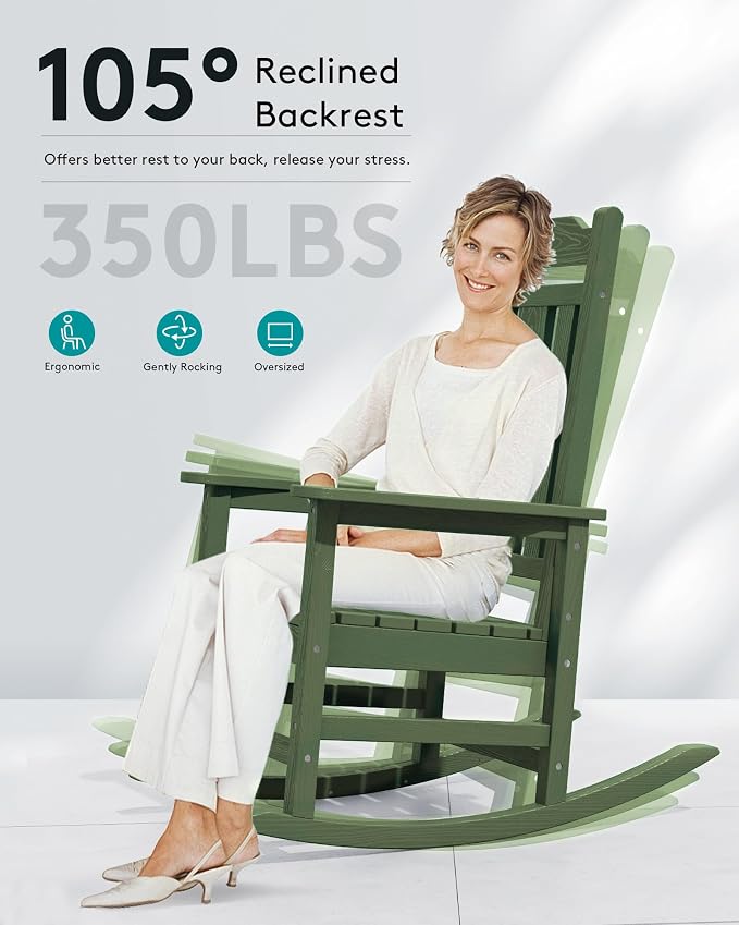 SERWALL Oversized Rocking Chair Outdoor, HDPE Outdoor Rocking Chair - Image 4