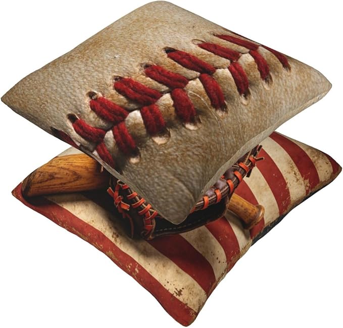 Baseball with American Flag Pillow Covers 18x18 Set of 2, Vintage Baseball - Image 2