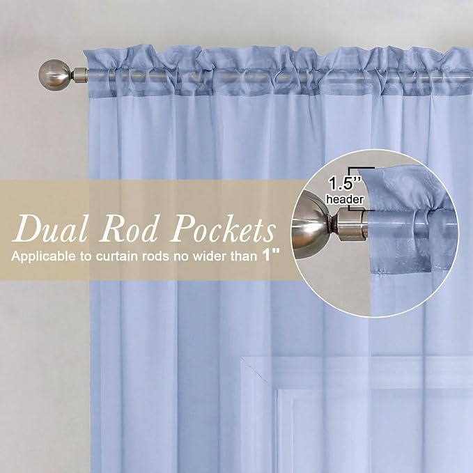 Lecloud Denim Blue Sheer Curtains 63 Inch Length 2 Panels, Light Filtering - Image 5