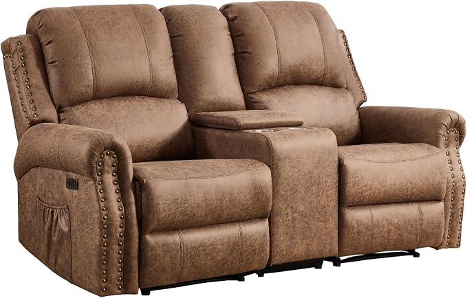 EBELLO Power Reclining Loveseat, Faux Leather Double Recliner Sofa - Image 8