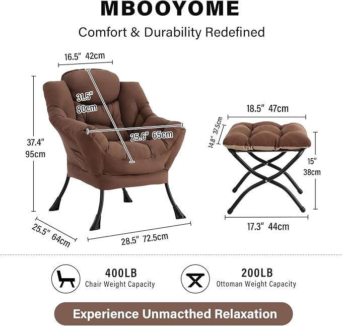 MBOOYOME Lazy Chair with Folding Ottoman, Modern Accent Armchair with Armrests - Image 3