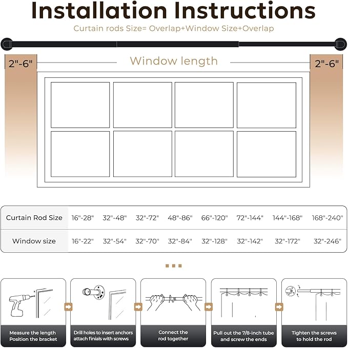 Zeerobee Curtain Rods for Windows 32 to 72, 1 Inch Industrial Wrap Around - Image 6