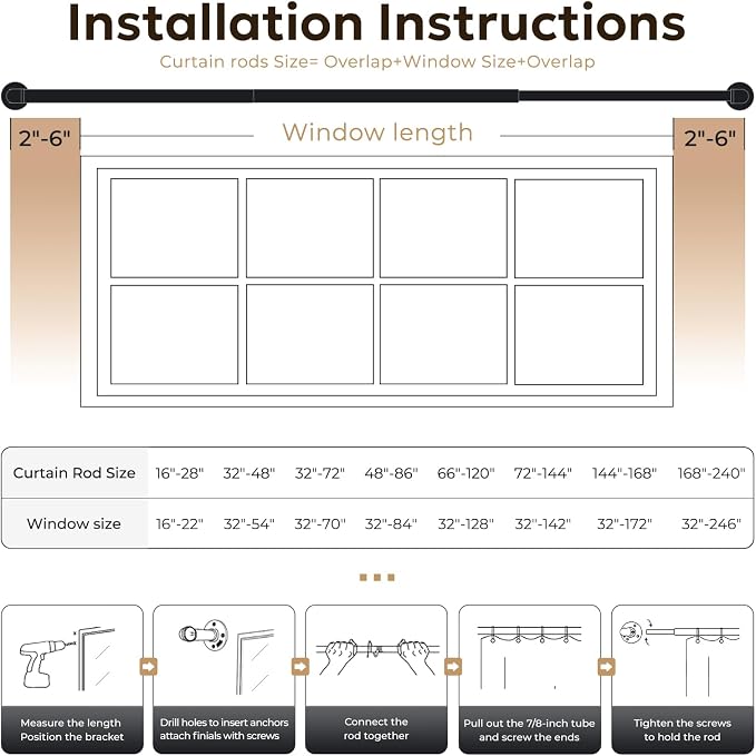 Zeerobee Curtain Rods for Windows 66 to 120, 1 Inch Industrial Wrap Around - Image 6