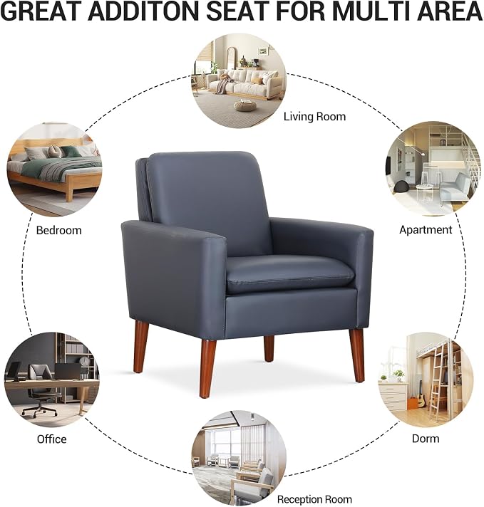 Faux Leather Accent Chair Upholstered Living Room Arm Chair Comfortable Reading - Image 5