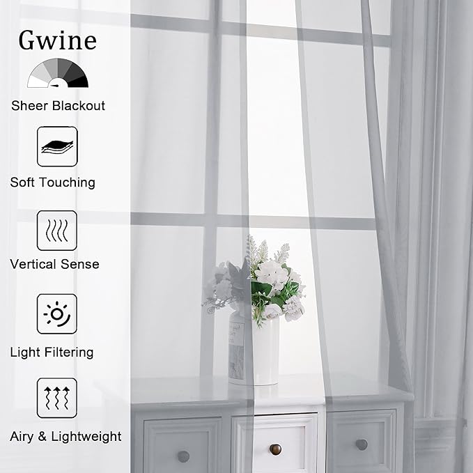 Gwine Light Grey Valances for Windows, Small Light Filtering Rod Pocket Cafe - Image 3
