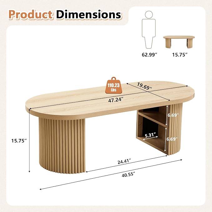 Oval Fluted Coffee Table - Image 2