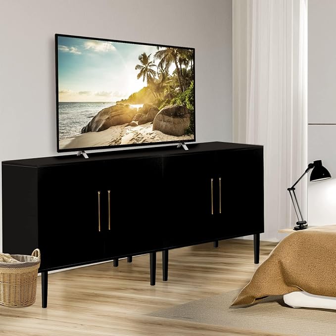 Set of 2 Storage Cabinet with Doors, Modern Black Accent Cabinet, Free Standing - Image 8