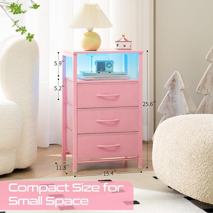 Yoobure Night Stand with Charging Station, 16 Colors LED Nightstand with USB - Image 3