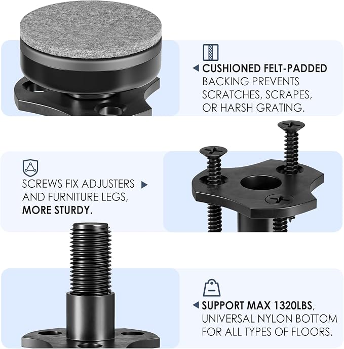 MROCO Adjustable Leveling Feet, 3/8"-16 Thread T-Nut Kit Furniture Levelers - Image 4
