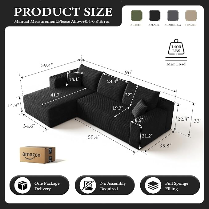 AUGOP 96" Sectional Couches for Living Room Modern Modular Sofa - Image 2