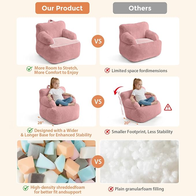 Bean Bag Chairs for Kids with Armrests, Comfy Kids Bean Bag Chair, Stuffed - Image 8