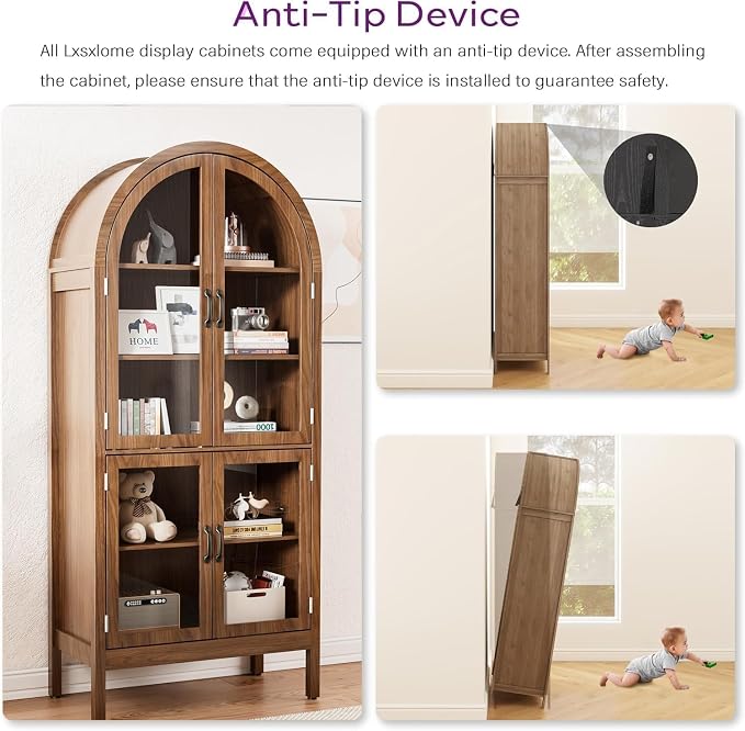 Arched Display Cabinet with Acrylic Glass Doors, 70.9'' Tall Curio Cabinet with - Image 7