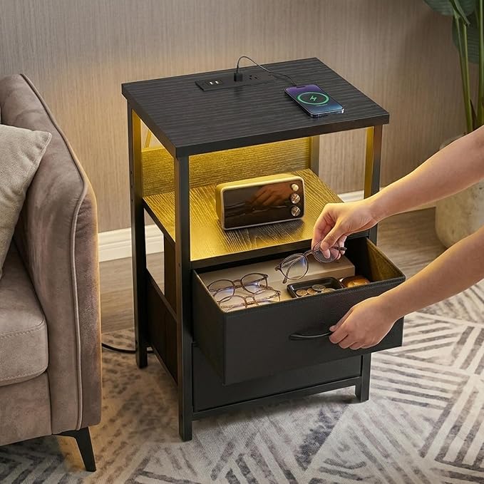 Fixwal Night Stand with Charging Station, LED Nightstand with U-S-B Ports and - Image 7
