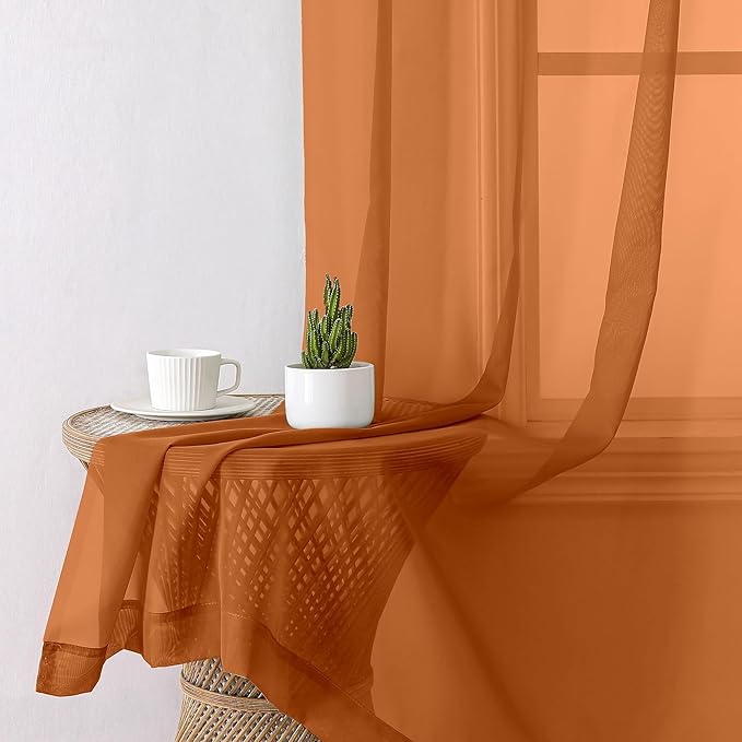 Aiyufeng Orange Sheer Curtains 72 Inch Length 2 Panels Set, Light Filtering - Image 6