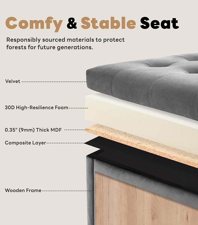 Tbfit Large Square Storage Ottoman Bench, Tufted Upholstered Coffee Table - Image 4