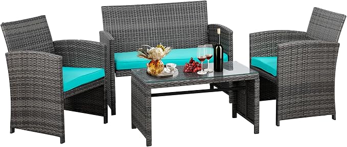 JAMFLY 4 Piece Outdoor Patio Furniture Set, Outdoor Wicker Rattan Chairs by JAMFLY