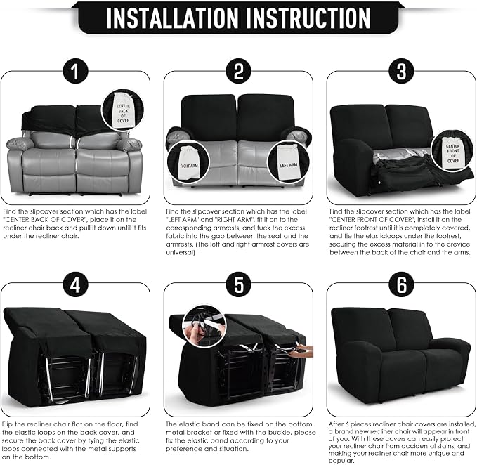 TAOCOCO Recliner Loveseat Slipcover, 6 Pieces Dual Recliner Sofa Covers - Image 6