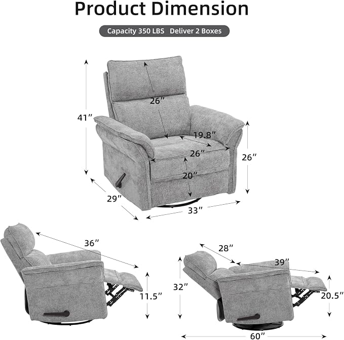 Oversized Glider Rocker Recliner, Chenille Rocking Nursery Chair - Image 2