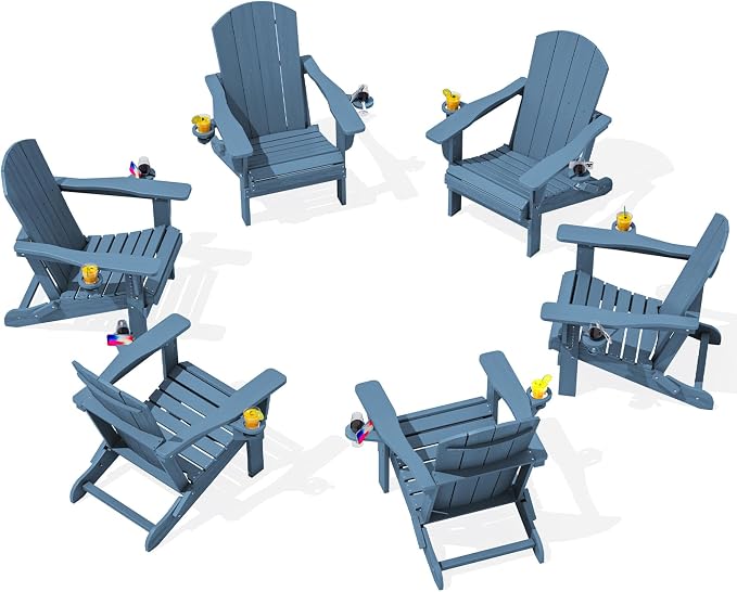 SERWALL Folding Adirondack Chair, HDPE Adirondack Chairs Set of 6, Plastic by SERWALL