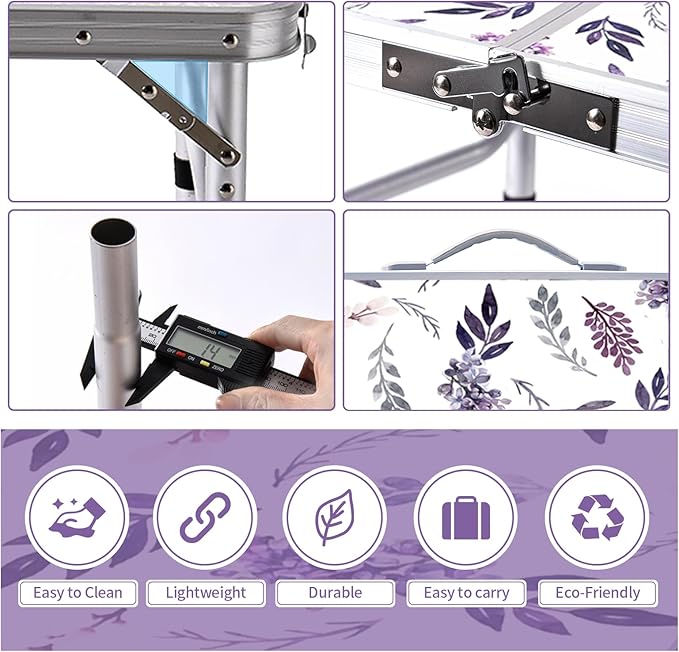 Yriuat Folding Camping Table 3ft Portable Picnic Table Adjustable Height Small - Image 5