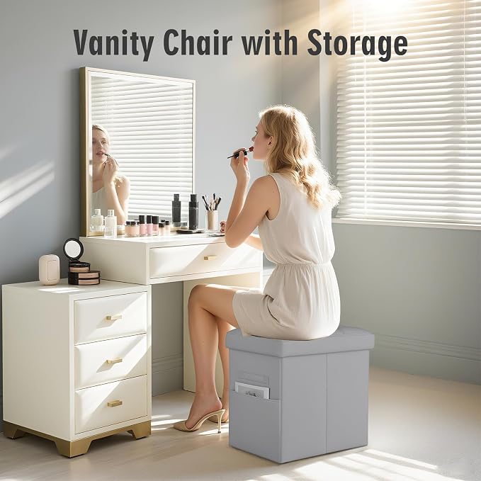 Ottoman with Storage, Ottoman Foot Rest Stool with Handles & Side Pocket. - Image 2