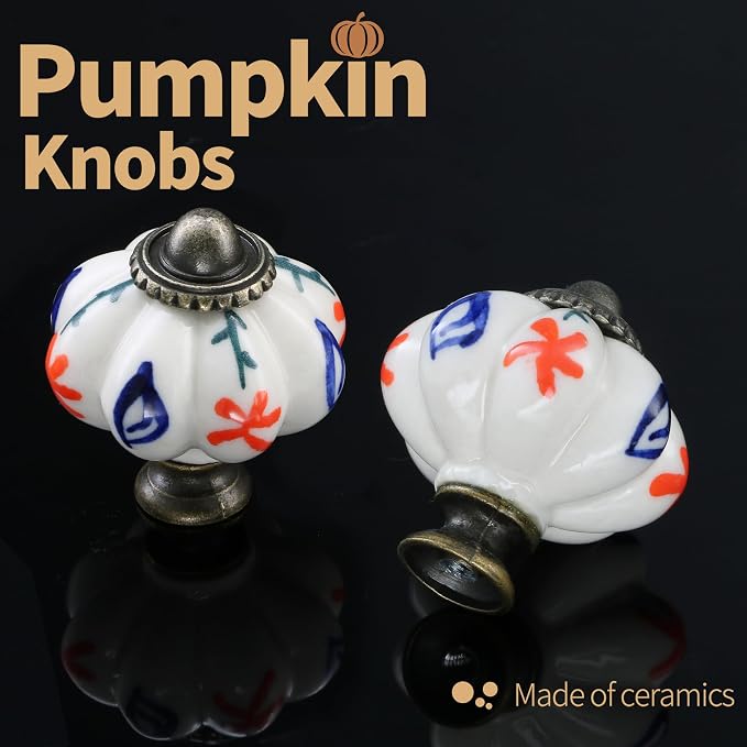 Ivory Pumpkin Knobs 2 Pack Ceramic Cabinet Knobs Vintage Drawer Pulls - Image 5