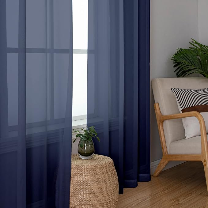 Aiyufeng Sheer Navy Blue Curtains 84 inch Length 2 Panels Set, Airy - Image 3