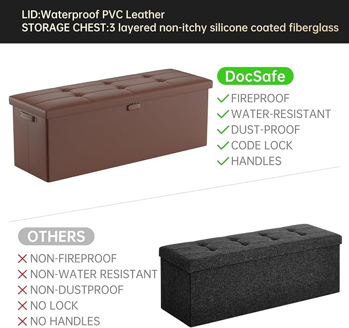 DocSafe Storage Ottoman Bench, Fireproof＆Waterproof Folding Bench - Image 5