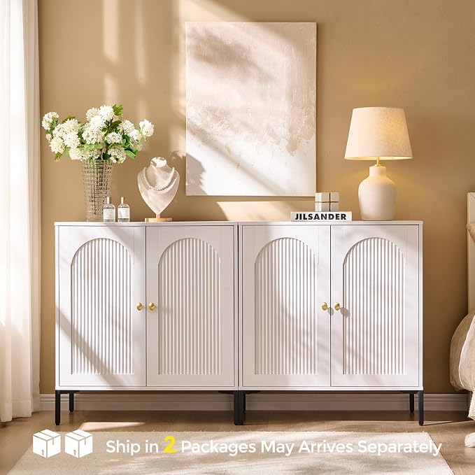 IFBUY Modern Sideboard Buffet Cabinet, 61.75" W Fluted Arched Buffet Cabinet - Image 8