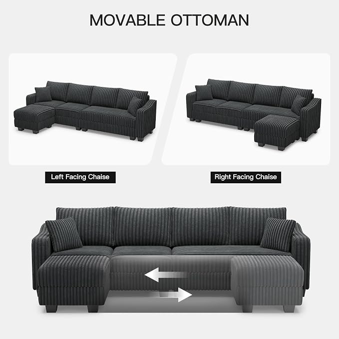 Belffin Sectional Couch with L-Shape Chaise L Shaped Couch with Ottoman - Image 4