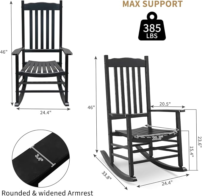 Outvita Outdoor Rocking Chair, Solid Wood High Back Rocker, All Weather Lounge - Image 3