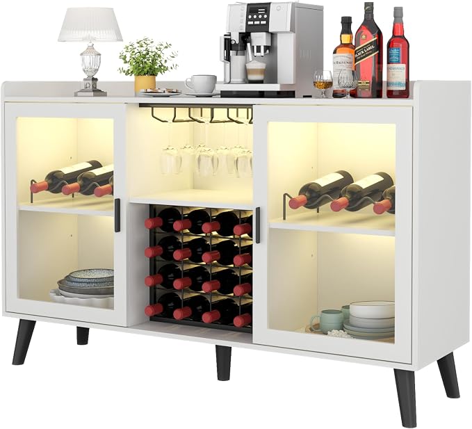 Auromie Wine Bar Cabinet with Led Light, Home Coffee Cabinet with Wine and by AuromieDirect