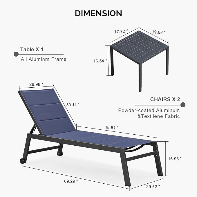 PURPLE LEAF Extra Large Outdoor Chaise Lounge 2 Pieces Aluminum Patio Lounge - Image 9