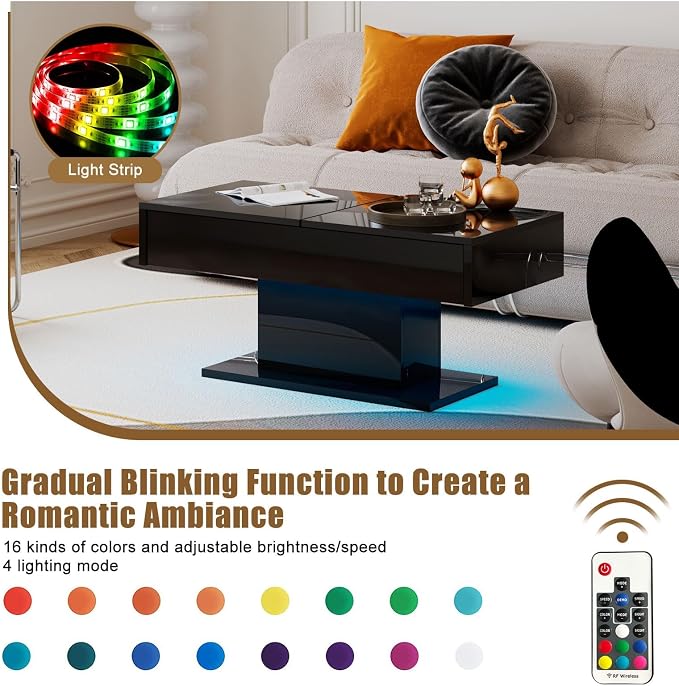 HedoAjim Black LED Coffee Table - Image 4