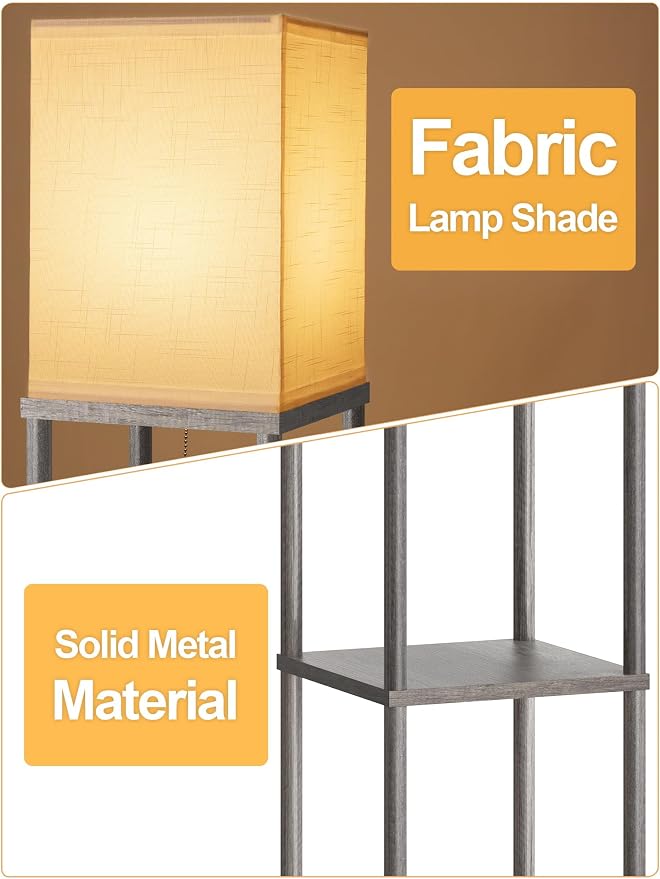 Floor Lamp with Shelves for Living Room Oak Gray, Shelf Floor Lamp with 3 CCT - Image 2
