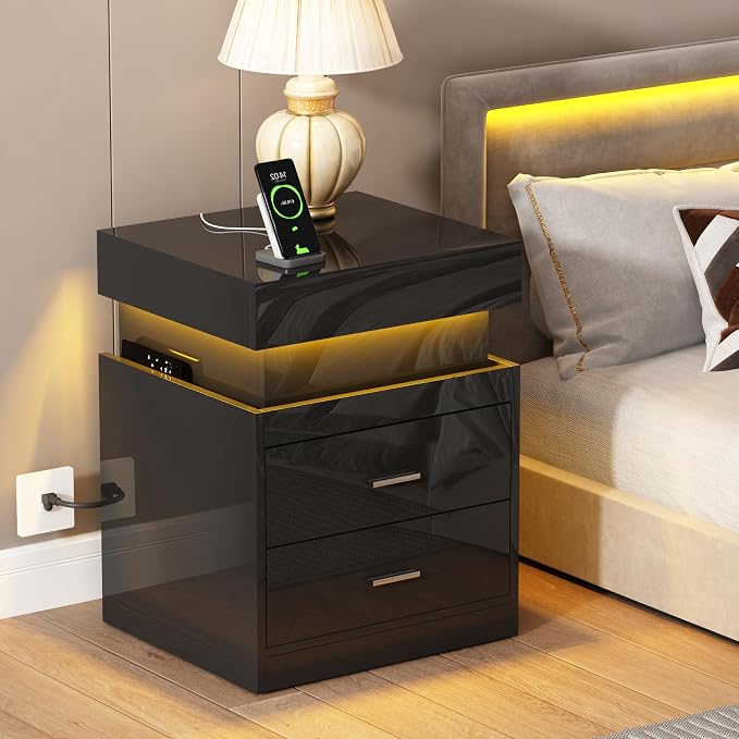 ChooChoo LED Nightstand Set of 2, Smart Night Standwith Charging Station and - Image 4