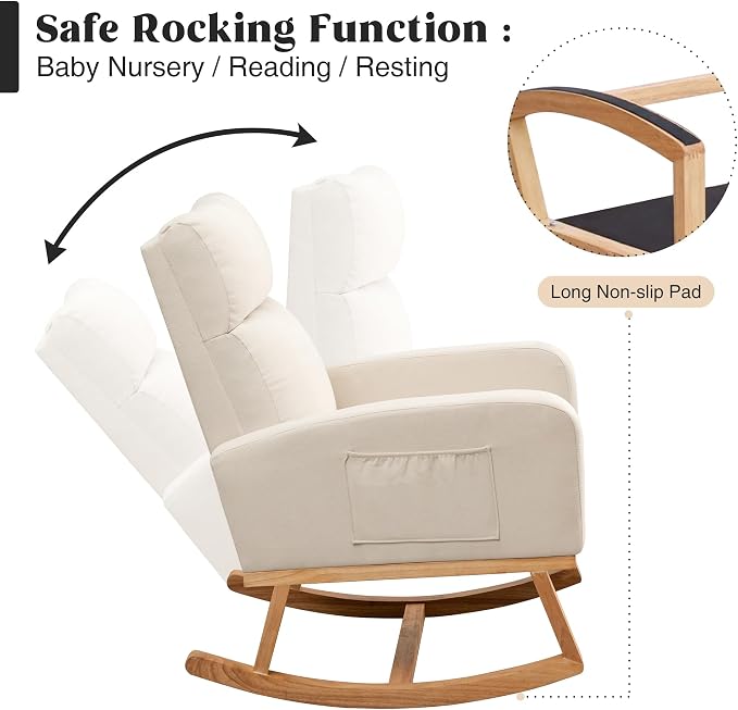 HCHAIRH Rocking Chair Nursery, Upholstered Nursing Rocker Chairs - Image 3